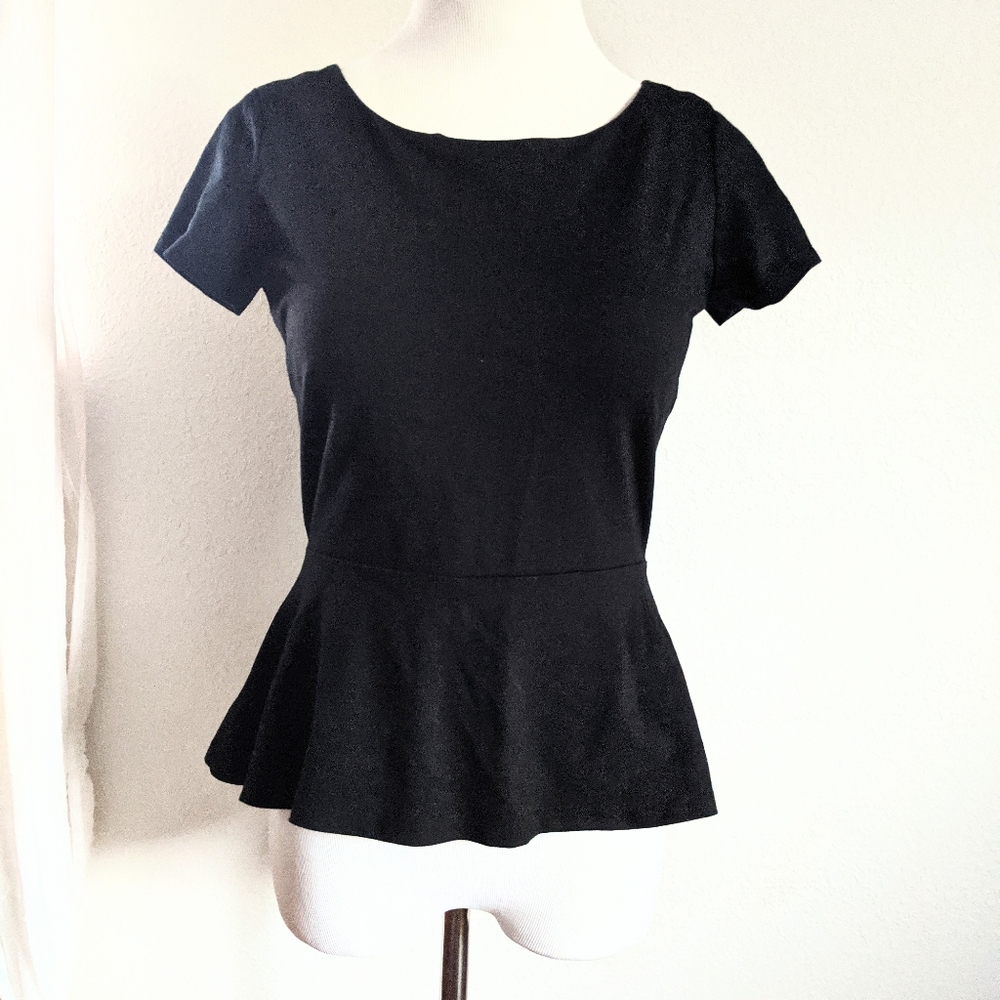 Banana Republic Peplum Black Basic Scoop Neck Top